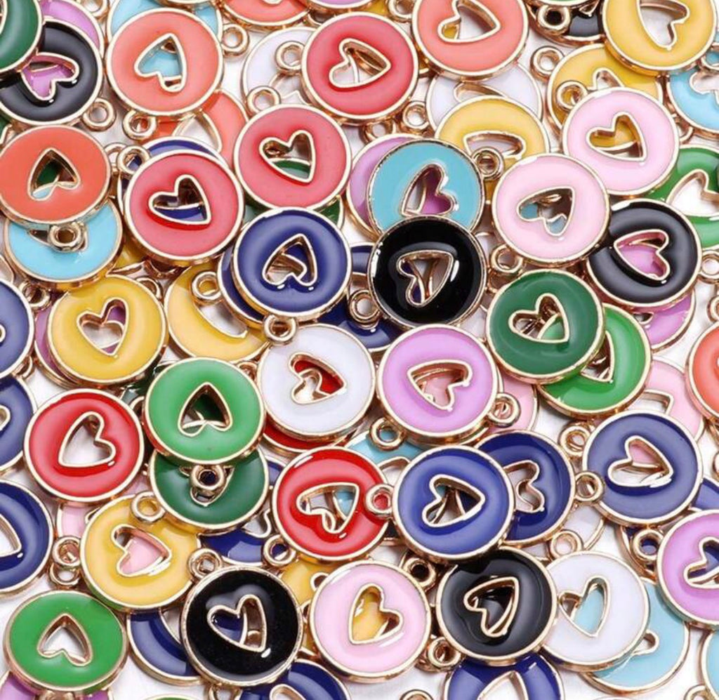 Enamel Filled Circle Heart Charm