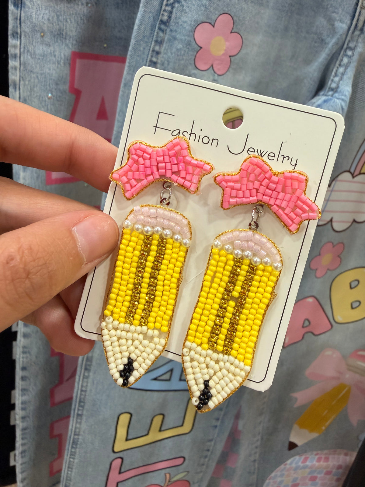 Pencil Bow Beaded Earrings