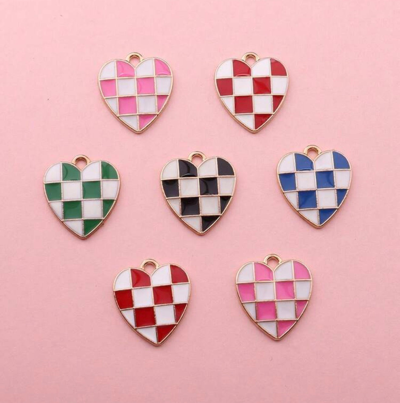 Enamel Filled Checkered Hearts