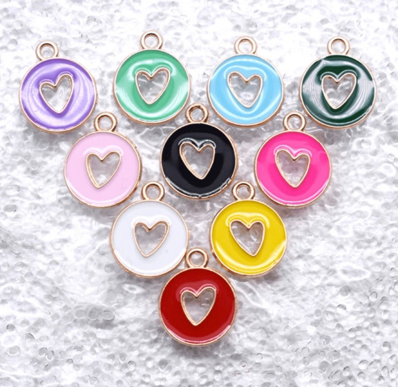 Enamel Filled Circle Heart Charm
