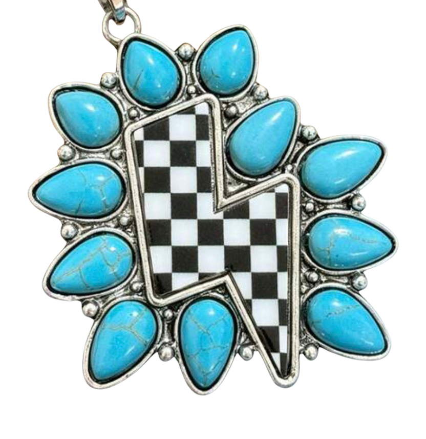 Turquoise Checkered Bolt Charm