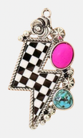 Pink and Turquoise Checkered Bolt Charm