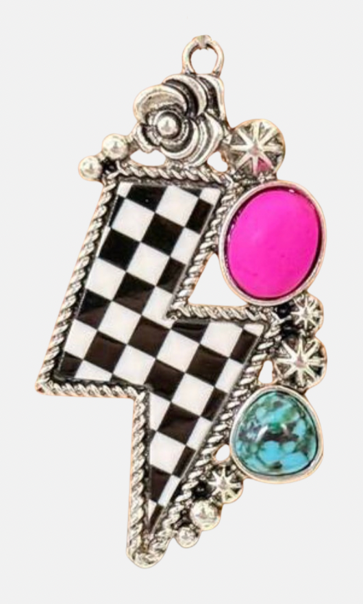 Pink and Turquoise Checkered Bolt Charm